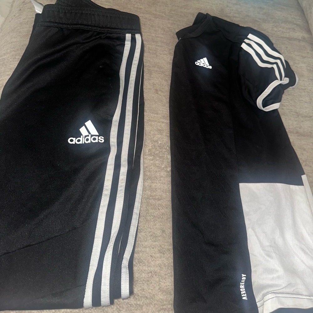Adidas  Black Joggers with White Stripes & Shirt